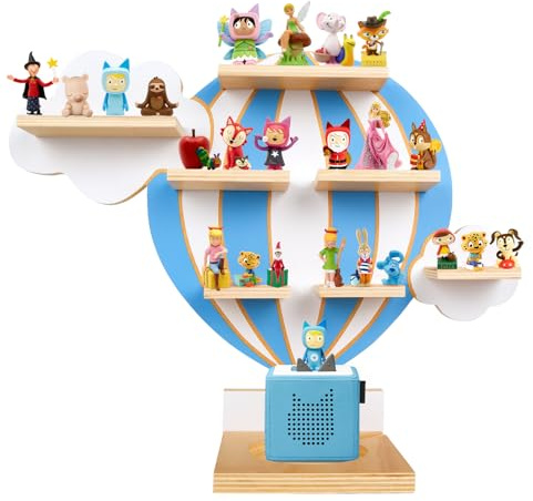 Tonie Regal Heißluftballon & Wolken – Wandregal oder stehend für Toniebox & Figuren, Toniebox Regal für Mädchen & Jungen, Perfekte Aufbewahrung im Kinderzimmer, Zubehör für Toniebox Starterset, Blau