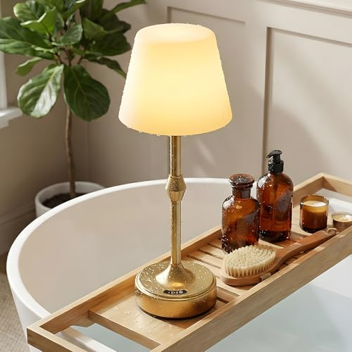 ERLUQYU IP65 Waterproof Shower Lamp for Bathroom, Cordless Lamp Rechargeable Battery Operated, 3-Colors Dimmable Wireless Touch Lamp for Bathtub, Shower Light, Bath Light and Relaxing Routines, 1 Pack