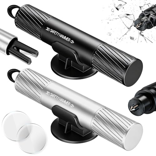 2 Stück Gurtschneider Notfallhammer Auto Zubehör - 2 In 1 Notfallhammer Auto Gadgets mit Gurtschneider, Car Accessories Sicherheitshammer Autozubehör Glasbrecher mit Testglas für Emergency Cartool