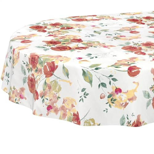 Nappe en Toile cirée - Lavable - Facile d'entretien - Imperméable - Effet Lotus - Motif Coquelicots - Ovale - 180 x 140 cm - Bord coupé