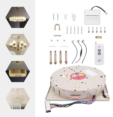 220LBS 5M Chandelier Hoist Lifter, 2-in-1 Heavy Duty Chandelier Lift System Electric Motor Villas Pendant Lamps Lifter with Remote Control & Wall Switch, 110V for Lamp Cleaning Maintenance (5M 220LBS)