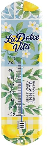 LANOLU retro La Dolce Vita Thermometer analog für innen und aussen, Cocktail Bar Wandthermometer Vintage für Garten Terrasse Balkon Strandbar, 8x28 cm