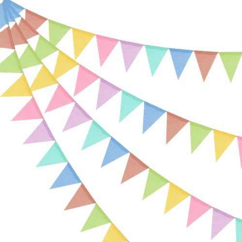 Winmany Paquete de 4 banderines de arpillera imitada, guirnalda y banderola con banderas triangulares coloridas para colgar, decoraciones para cumpleaños, boda, fiesta y telón de fondo (B)