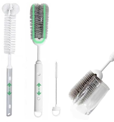 Flaschenbürste Lang 2er Set Teleskop (32-40cm), Reinigungsbürste U-Form, Flaschenreinigungsbürste und Strohhalmreiniger, für Sportflaschen, Standmixer, Glaswaren,Gläser, Stemware und Strohhalm