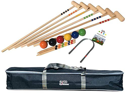 Qualitäts Krocketspiel/Krocket/Crocket für 6 Spieler (100 cm Erwachsenengröße) mit Transporttasche - Spiel gut (Auszeichnung) - Qualitätsware aus Massivholz für die ganze Familie -Made in EU-3246