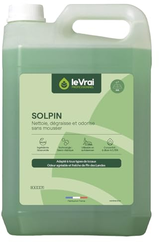 LE VRAI PROFESSIONNEL - SOLPIN - Nettoyant Sol Multi-Surfaces - Détergent aux Agents Lavants d’Origine Végétale - pour Aspirateur/Robot - Parfum Pin des Landes - Fabrication Française - Bidon 5L