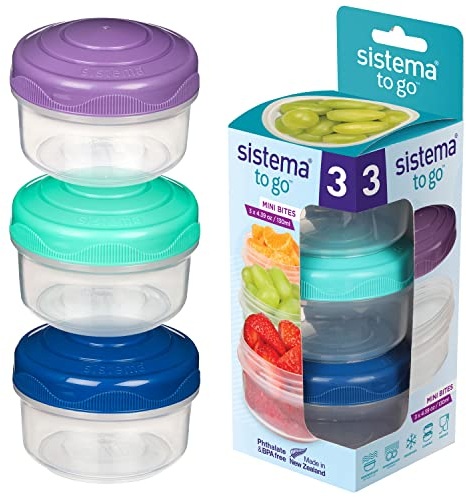 Sistema TO GO Mini Bites Snack Pots | 130 ml | Stackable Snack Boxes with Lids | BPA-Free | 3 Count