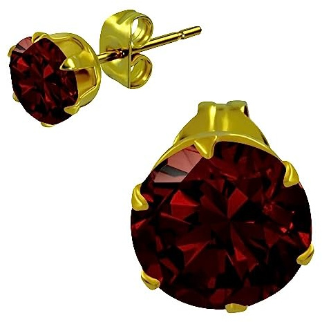 Bungsa Rote Kristall Ohrstecker Zirkonia gold 3mm rund - 1 Paar Edelstahl (Ohrringe Ohrschmuck Ohrklemmen Damen Frauen Light Siam Herren Mode Studs Earrings)