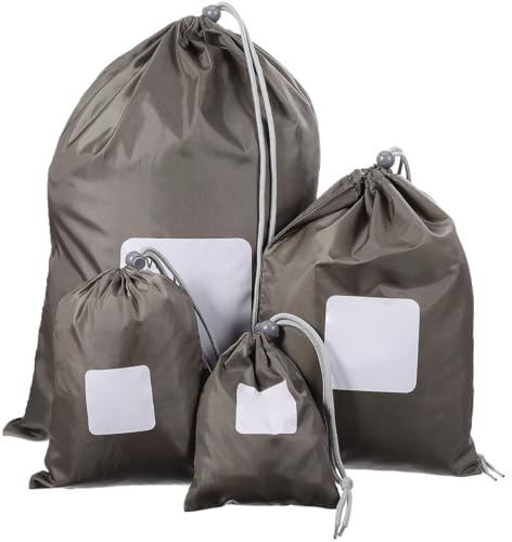 4 Stück Wasserdichte Packbeutel Set, Kordelzug Organizer - Nylon Aufbewahrungstaschen in 4 Größen für Reisen, Sport, Schwimmen & Schule