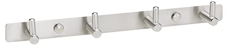 Garderobenhaken KARA Edelstahl als Einzelhaken oder Hakenleiste mit 4/6/8 Haken Garderobenleiste Wandhaken Wandgarderobe, Größe wählbar (4 Haken - L: 300 mm) von JUNKER DESIGN