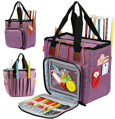 JOZEA Tasche für Wolle, Tasche Stricken, Häkeln Taschen für Unvollendete Projekte, Häkelnadeln und Anderes Zubehör (Kein Zubehör Enthalten)