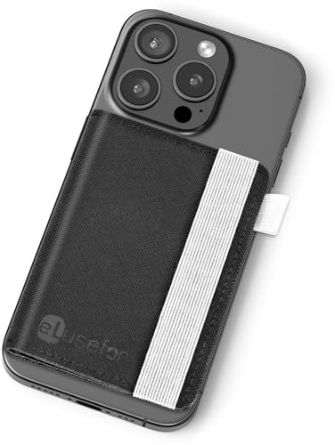 eLusefor Stick-On Phone Wallet for Back of iPhone or Android Case | 6 Sleeve Credit Card Holder - Pocket for Cards, Money & ID - Built-in Stand - Waterproof Material - Travel, Work & Life-Proof Black