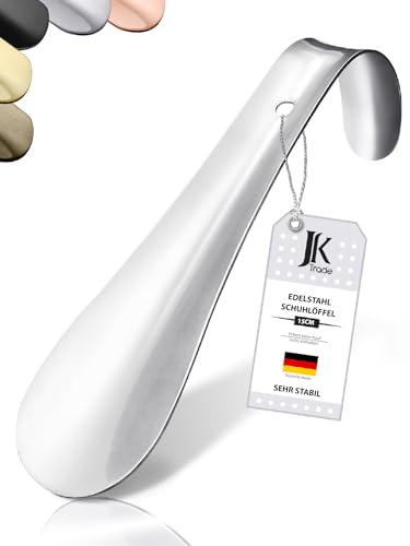 JK Trade® 15 cm stabilt skohorn i rostfritt stål | Skohorn i roststekt stål för resor | Skohorn litet för resor | Optimerad Längd och bredd | Skohorn | Företag | Modernt | Hängande skägg