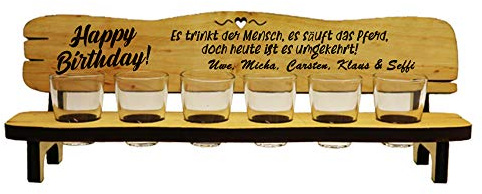 RaRu 6er Schnapsbank mit Gläsern als Geschenk zum Geburtstag mit Spruch und Namensgravuren