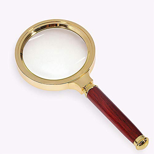Qirc Handlupe mit Holzgriff, 10-Fach-Vergrößerung, für Heimstudium, Lesen, Fehlersuche, antikes Vergrößerungsglas (60 mm Durchmesser, Rot)