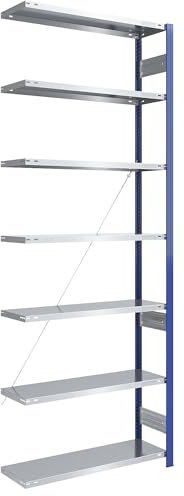 eurokraft | Steckregal | Bauart leicht | einseitig | HxBxT 3000 x 1000 x 400 mm | blau/verzinkt | Anbauregal