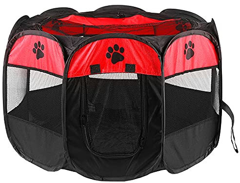FeiWen Spielzaun für Haustiere Zusammenklappbarer Zwinger für Welpen oder Katzen, Innen und Außenbereich (S (74 * 74 * 43cm), Rot)
