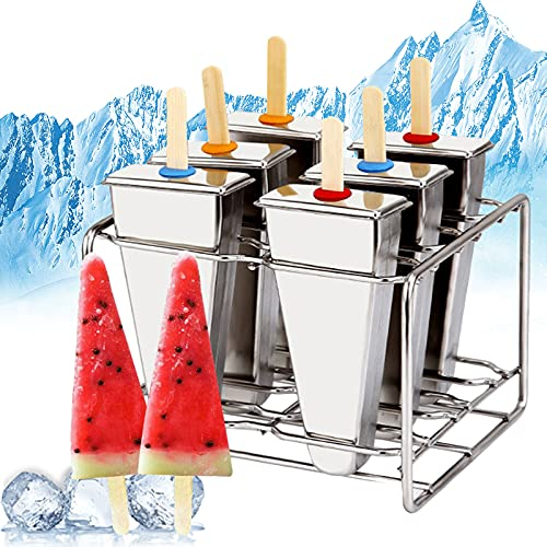 0℃ Outdoor Ensemble de 6 Popsicle Mold Metal pour Kids Moule à Glace Moulle à Glace INOX, Conception Amovible, Moule à Crème Glacée, Utilisé pour Fabriquer des Sucettes Glacées