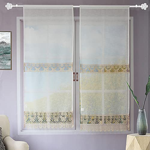 Coppia Tendine Finestra Con Pizzo Ricamato Fiore Tenda Cucina Moderna Lino-Poliestere Shabby Chic Tinta Unita 2 Unità Bianco (Farfalla Beige, 60x150cm)