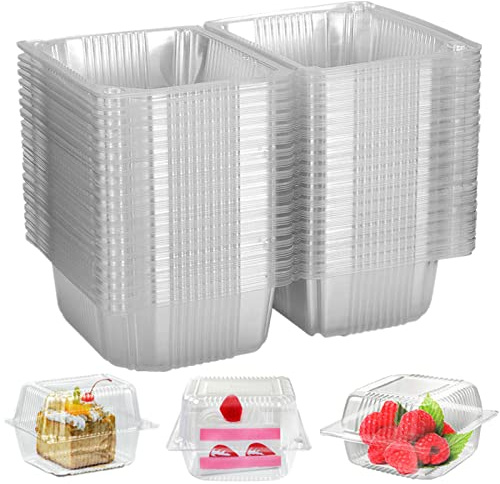 Surflyee 50 Pack Cake Slice Boxes Individual, Cake Boxes for Cakes Portions | 5.3 Inch Individual Cakes Boxes for Muffin, Salad, Fruit, Biscuit, Suitable for Birthday Party, Wedding, CakeShop
