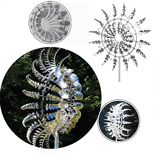 Magische Metall-Windmühle, Edelstahl-Windmühle, kinetische Metall-Windspinner, Gartenpfahl, 3D-Windskulpturen, bewegen sich mit dem Wind, Rasen, Solar-Windfänger, Outdoor, Terrasse, Garten, Dekoration