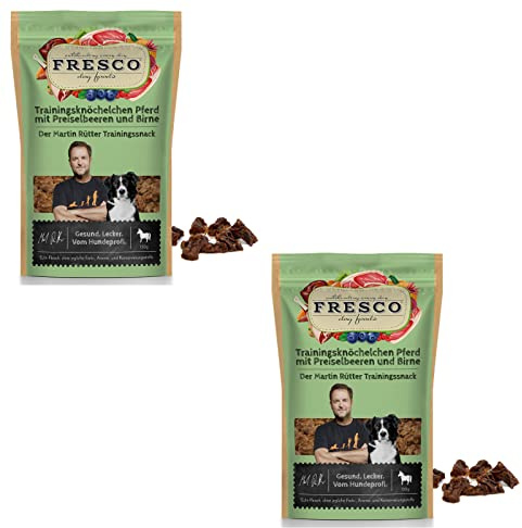 Fresco - Trainingsknöchelchen Pferd mit PREISELBEERE und Birne für Hunde - Doppelpack - 2 x 150g