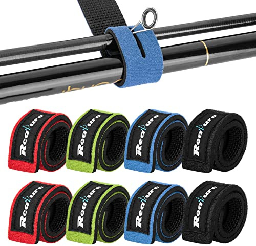 Realure 8 Pcs Mixed Color Angelrute Klettverschluss Riemen Einstellbar | Neopren Krawatten Riemen, Elastische Angelrute Gürtel Krawatten, für Feste Angelruten Gear Strap Spinnrute Meer Rute