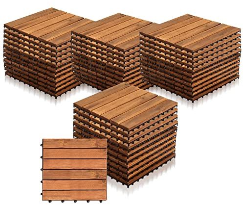 Yakimz Piastrelle in legno, 44 pezzi, in legno di acacia, 30 x 30 cm, 11 piastrelle per 1 m², per esterni, interni, balcone, con sistema di drenaggio e fissaggio a incastro, marrone