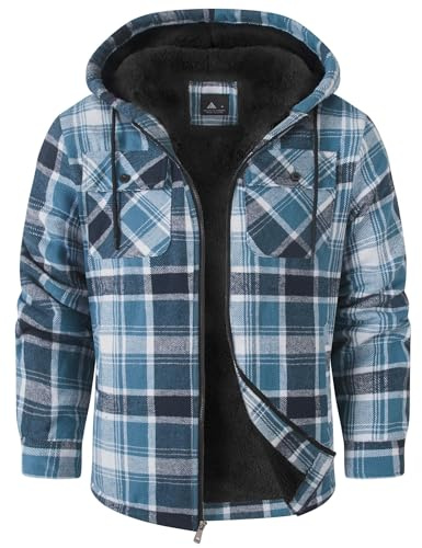 SwissWell Herrskjortjacka tjock rutig med dragkedja flanelljacka plyschfoder fritid fodrad skogsarbetarskjorta män vinter skjorta fleece huvtröja vinterjacka med bröstficka, 130 – blå vit, 3XL