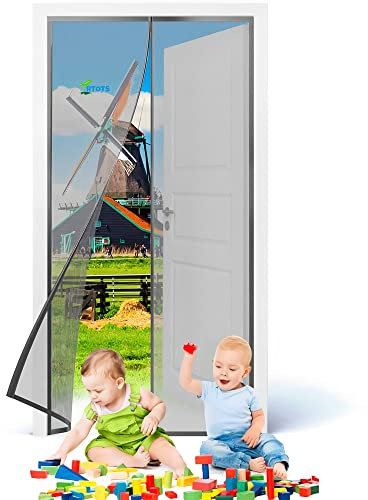 Magnet Fliegengitter Tür 85 x 225 cm Magnetischer Fliegenvorhang Moskitonetz, Full Frame Klettverschluss, Klebemontage Ohne Bohren, für Balkontür Kellertür Patio【Grau】