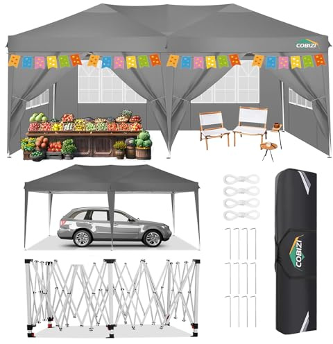 COBIZI Tonnelle 3x6 Tente Pop-up Tente d'extérieur Tonnelle de Jardin Robuste avec 6 parois latérales Housse étanche 210D, Imperméable(3x6m, Gris)