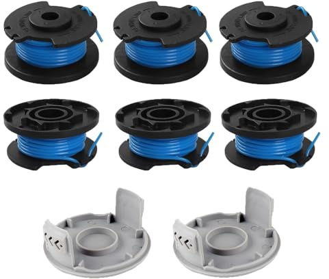 Viilich 6 stycken trådspolar för Ryobi, ersättningsspole, trådspole trimmer för Ryobi One+ RAC124 AC14RL3A OLT1823 OLT1832 18V 24V 40V grästrimmer trådskärare, 6trimmerspolar 2 lock (3,4 m, ⌀1,65 mm)