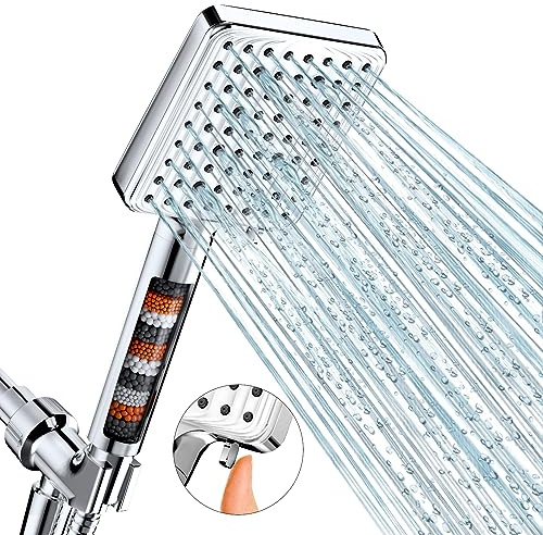 MakeFit Filtered Shower Head - 6 Modes High Pressure Handheld Shower Head with Filter Mineral Beads, Detachable Handheld Showerhead Set with Stainless Steel Hose and Shower Arm Bracket