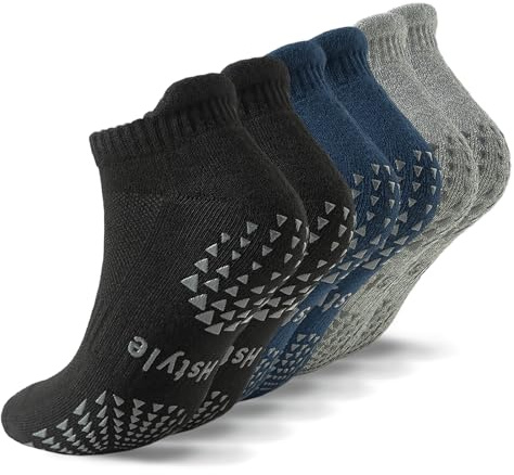 Hstyle Yoga Socks with Grips for Women and Men, Ideal for Ballet, Barre, Barefoot Workout, Pilates Grip Socks Non Slip Socks 6 Pairs of Mix Color 1 L-XL