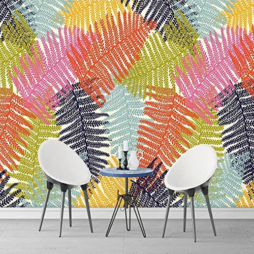 Fototapete 3D Bunte Blätter 450 cm B x300 cm H Vlies Tapeten Wandtapete XXL Moderne Wanddeko Wohnzimmer Schlafzimmer Büro Flur