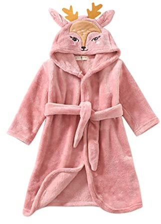 Vuncio Peignoir Enfants Filles Garçons Nouveauté Flanelle Noël Robe De Chambre Animal Doux Court Unisexe À Capuche Toison Peignoirs de Bain Doux Animaux (6-7 ans, Y-Rose)