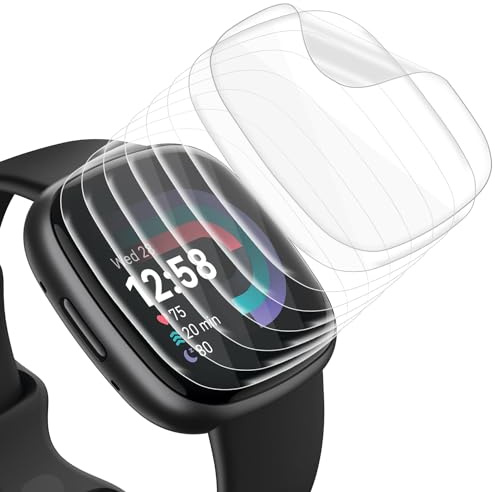 Tuocal 8 Stück Schutzfolie kompatibel mit Fitbit Versa 4 / Fitbit Versa 3 / Fitbit Sense 2 / Fitbit Sense Folie, Kratzfest Blasenfreie Selbstheilende TPU Displayschutz Folie, HD Klarheit Klar