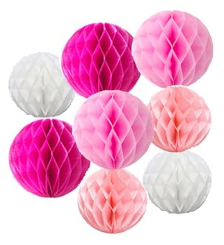 8 bolas de panal, decoración de fiesta, pompones de papel de seda de 6 y 8 pulgadas, bolas de flores colgantes para fiestas, baby shower, cumpleaños, boda, guardería, decoración de pared (kit rosa de
