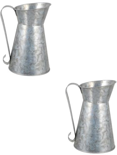 Cabilock 2pcs Metal Flower Vase Iron Flower Pot Rustic Style Bucket for Arrangement for Housewarming and Home Decor