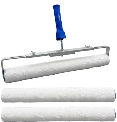Profesius 50cm Bodenbeschichtungswalzen Set - lösungsmittelbeständige Mikrofaser Großflächenwalze + Verstellbügel- für: 2K-Lacke, Epoxidharzfarbe, Nitrolack, Rostschutzfarbe (3 Walzen + Bügel)