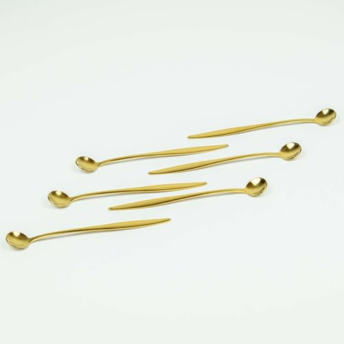 Exquisite Teelöffel in Gold – 6er Set, Handgefertigt, Latte Macchiato Löffel Set Einzeln Verpackt Mischen Löffel zum Kaffee Teezuckerbar Party