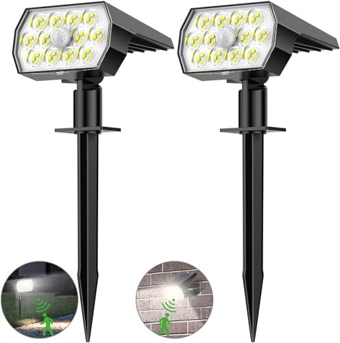 Solarlampen für Außen Garten, 48LED Solarstrahler mit Bewegungsmelder 3 Modi Solar Gartenleuchten, 6500K Kaltweiß Solarleuchten IP65 Wasserdicht LED Solar Strahler für Aussen Weg Hof Gehweg, 2 Stück