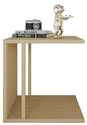 Eiauiuo Beistelltisch Holz C-förmiger Sofatisch Couchtisch für das Wohnzimmer Schlafzimmer oder die Küche Einfacher Laptoptisch Nachttisch Abgerundeten Ecken 40x35x55cm(Color:Weiße Eiche)