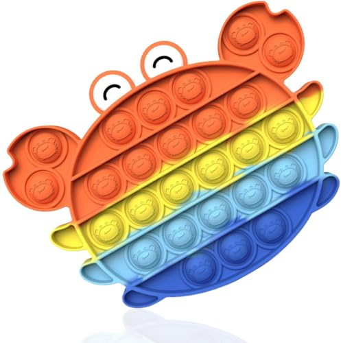 VURYAPI Pop On It Poppit Poppit Fidgettoys Antistress Push Bubble Sensoriale Giocattolo in Silicone Rainbow Plopper Toy per Bambini e Adulti(Granchio