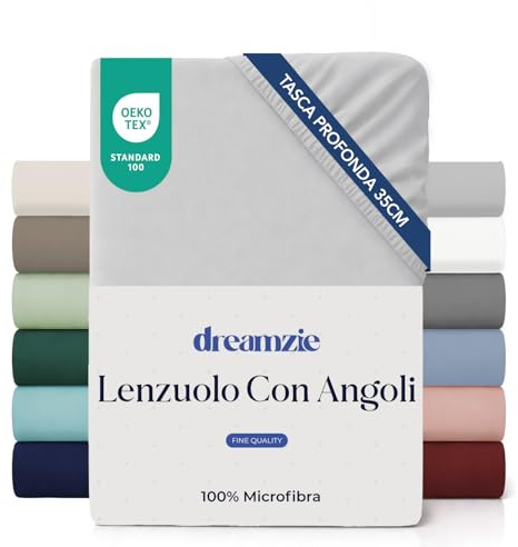 Dreamzie - Sábana Bajera 135x190cm Ajustable - Microfibra Ultra Suave | Gris · Para Colchones de hasta 35cm · Certificado OEKO-TEX · Ropa de Cama · Transpirable · Fácil de Lavar · Elásticas