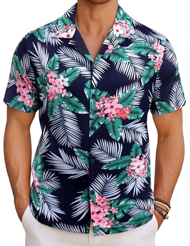 COOFANDY Chemise Homme Manches Courtes Funky Chemise Hawaienne Coupe-Régulière Aloha Imprimé Plage Casual Hawaii Chemise Fleurs B XL