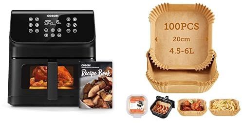 COSORI Air Fryer 6.2L,Avec Fenêtre Visible,12-en-1,Technologie RapidAir,Friteuse Sans Huile, Jusqu'à 55% d'Énergie en Moins,Faible Bruit, Rappel Shake/Rôtir/Bake, Écran Tactile LED,Livre de Recette