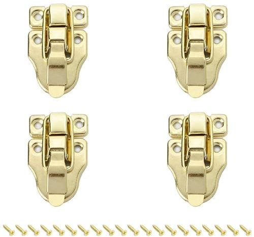 4PCS Antique Toggle Catch Latch Clasp, Wooden Box Latch with Screw,Gold Decorative Hasp,Jewelry Box Lock Buckle,Hasp Lock Latch,40 * 62MM