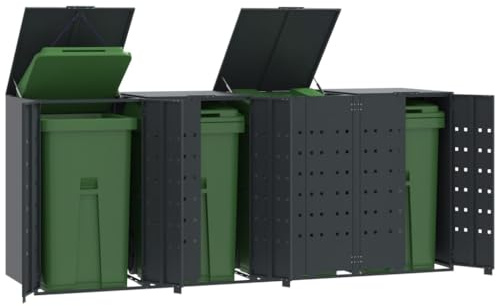 Myheimly Mülltonnenbox für 4 Tonnen,Anthrazit|Inkl.Gasdruckdämpfern | UV-beständig I Schutz vor Nager I Flexibel erweiterbar|Mülltonnenhäuschen, Müllboxen
