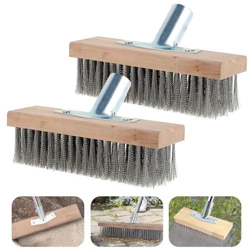 2 spazzole per scopa metallica, 30 x 7 cm, scopa in acciaio, per manico in legno, scopa da giardino, muschio, erbacce, macchie ostinate